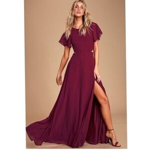 NWT Lulus Garden Bliss Burgundy Cutout Maxi Dress Sz XS